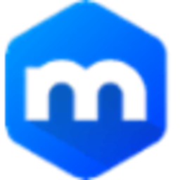 Sininen kuusikulmio, jossa musta "m"-kirjain.